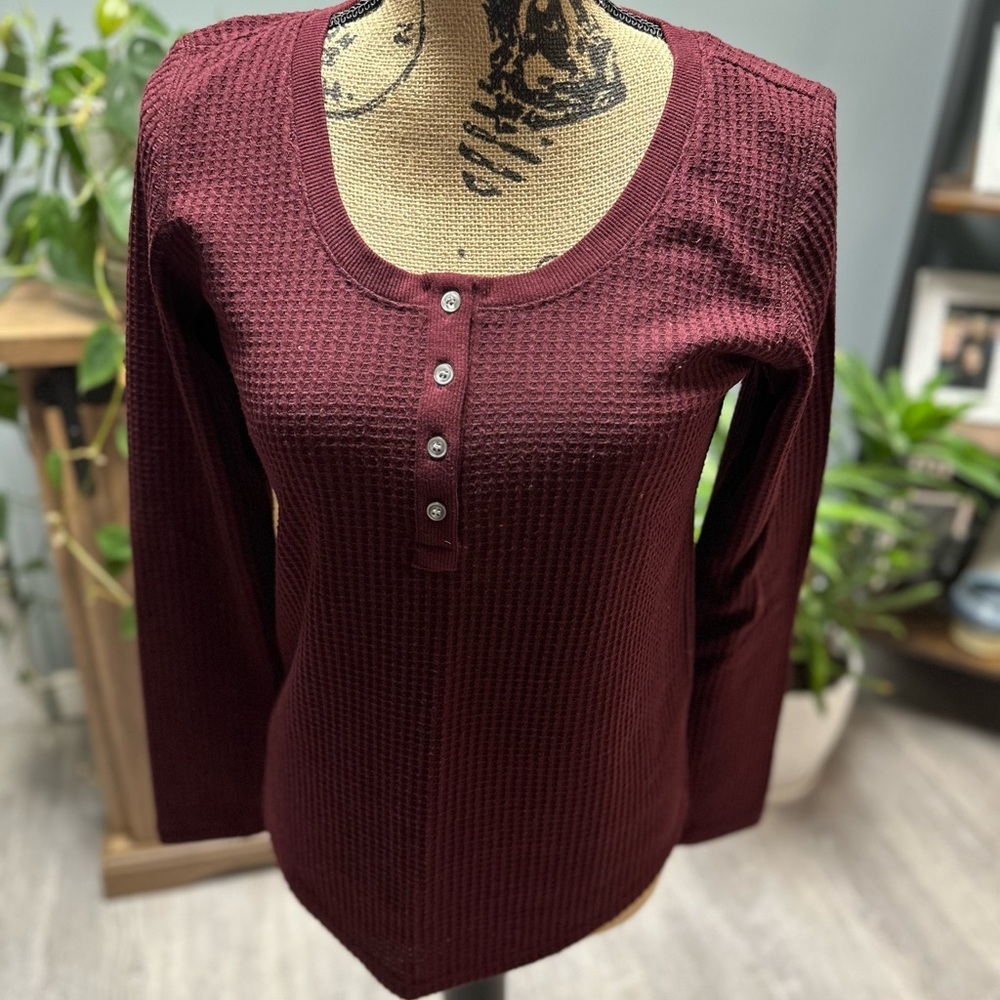 Loft Maroon Waffle Knit Top. Size small.